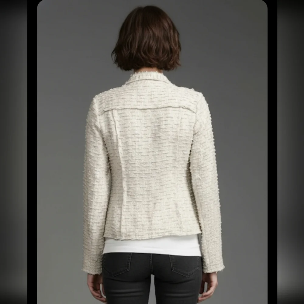 CAbi Woman's Chenille Oatmeal Color Blazer Double Breasted Size S